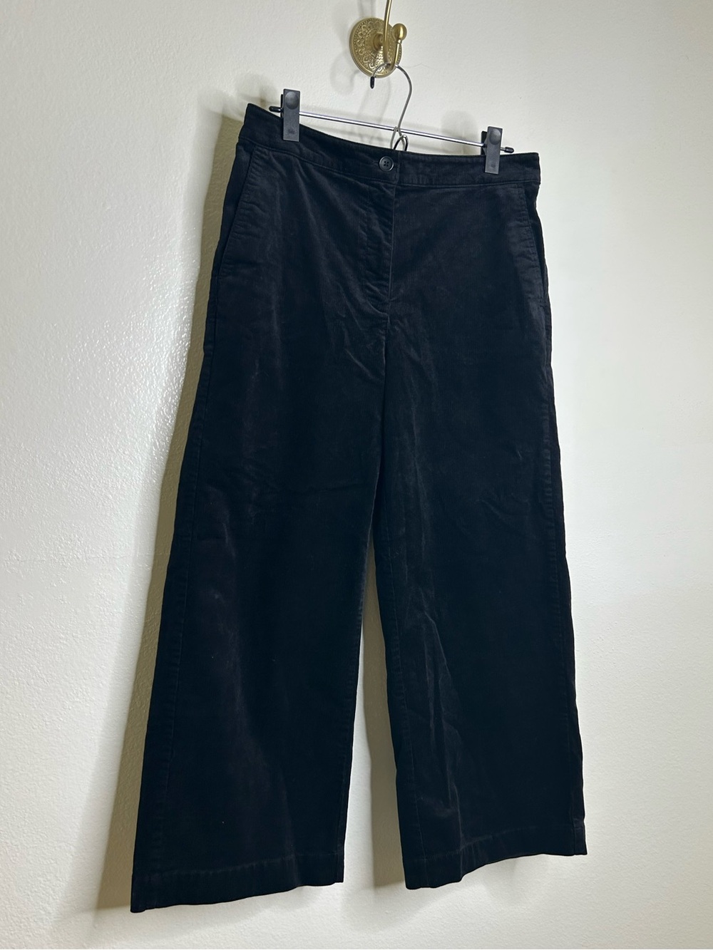 Eileen Fisher Organic Cotton Lyocell Black Corduroy Cropped Wide Leg Pant Size 8